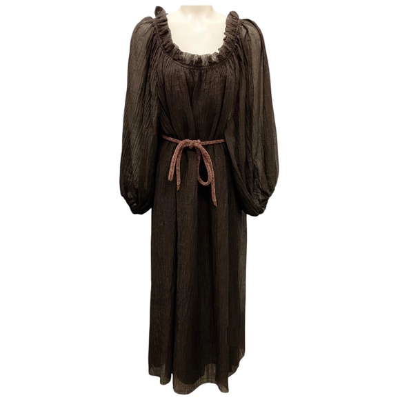 TORY BURCH DEEP CHOCOLATE RUFFLE NECK DRESS - Picture 1 of 5